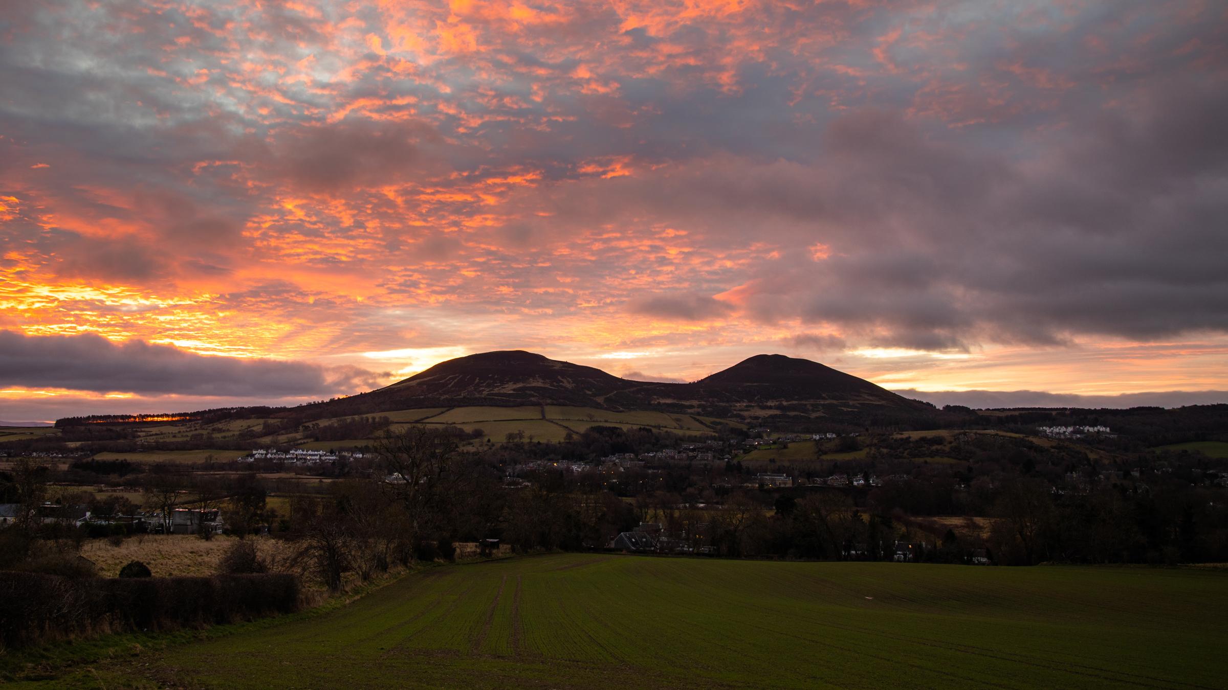Fiery skies over Eildon Hills