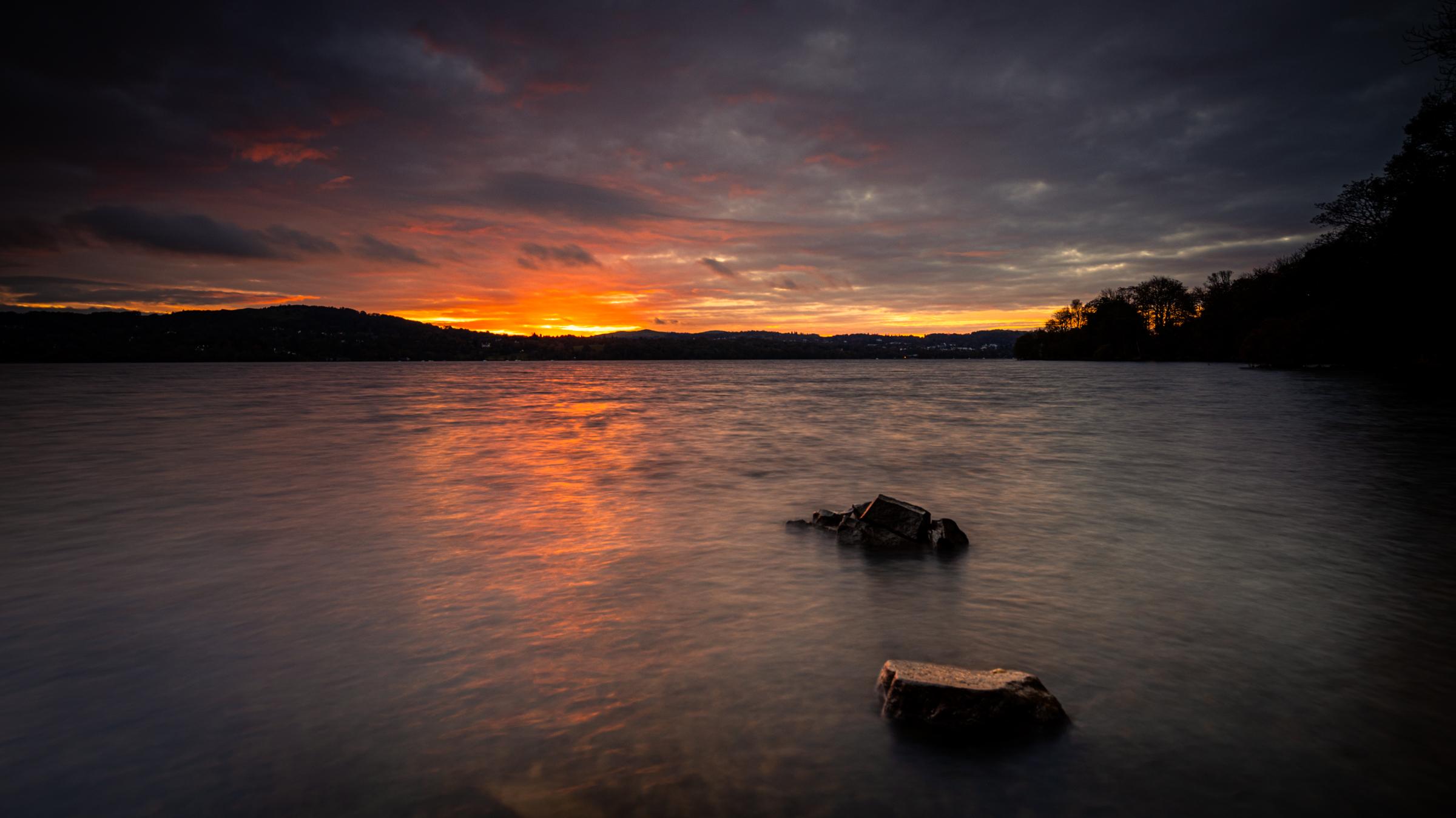 Sunrise across Lake Windermere from Red Nab