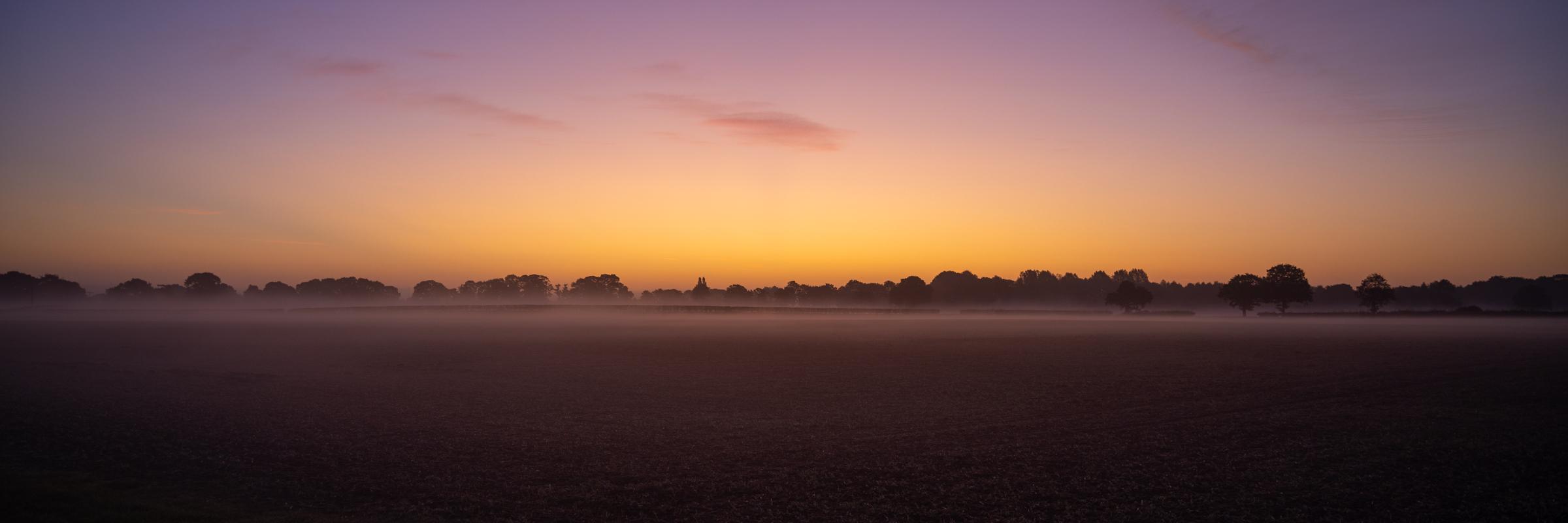 Panoramic of the local fields near Skelton on a misty autumnal morning.