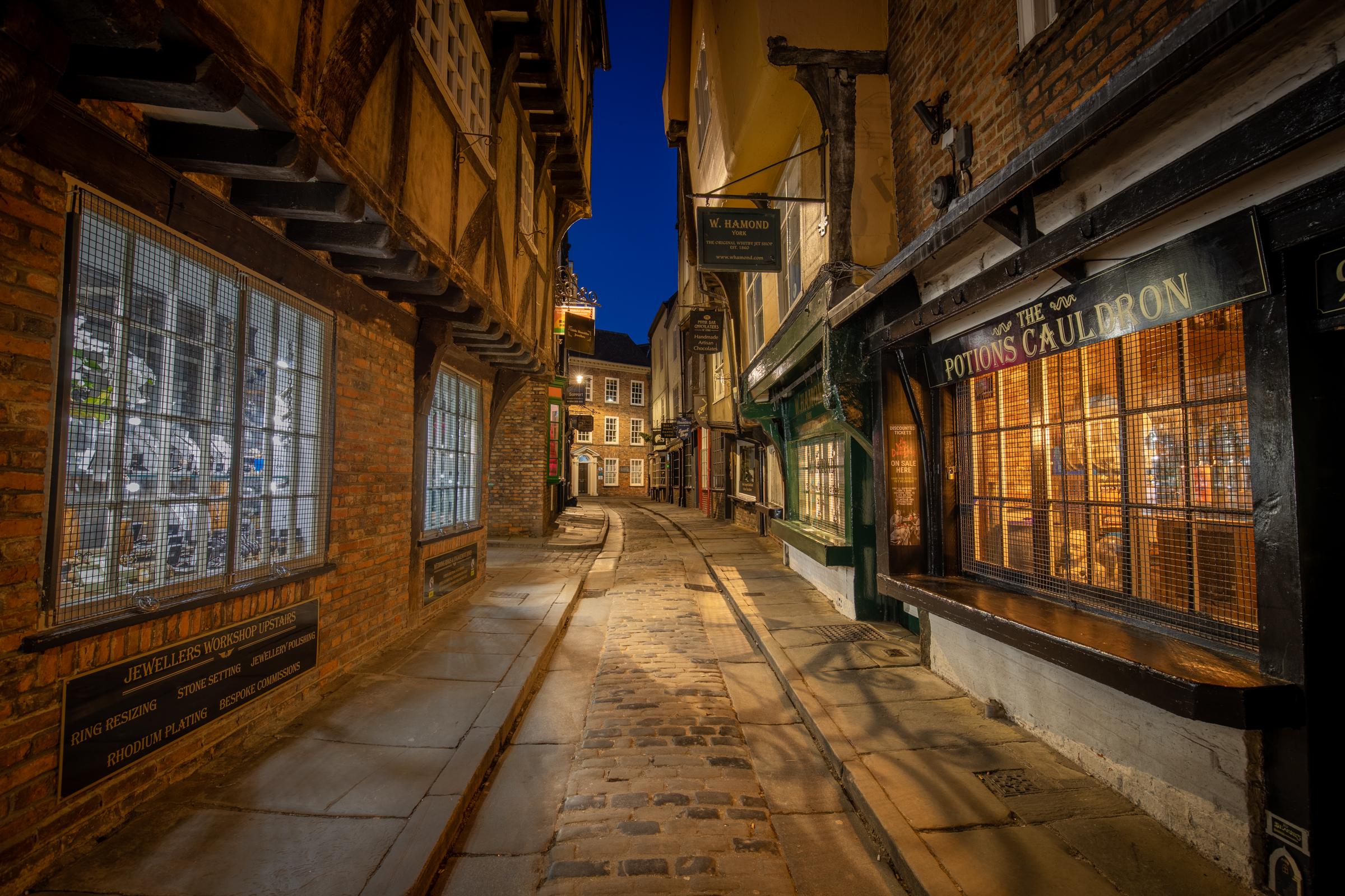 View looking up the shambles in the early winter hours